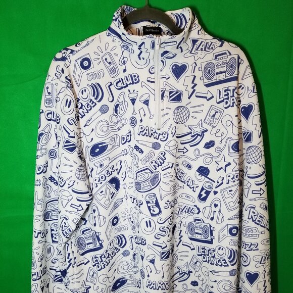 Golf Gentry Men's 1/4 Zip Long Sleeve Size XL Blue White Loud Party Design - Picture 1 of 7